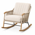 Schaukelstuhl aus Teakholz und Metall mit Polyestergewebe Beige